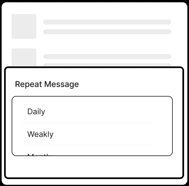 Options to repeat WhatsApp messages daily, weekly, or monthly on scheduling panel