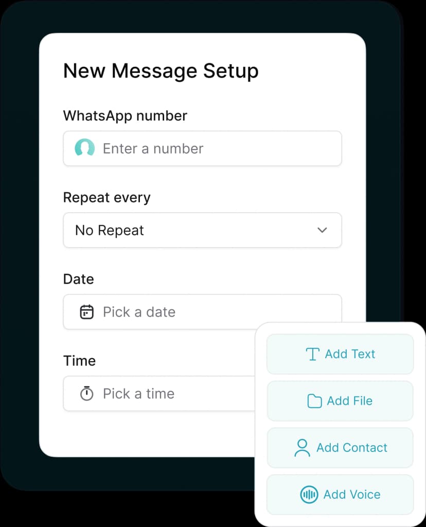 SendOnTime interface with message setup form