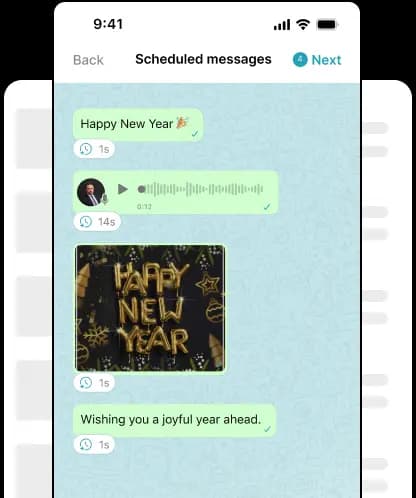 User interface for setting WhatsApp message time and date for automatic delivery
