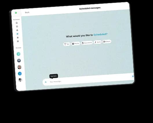 Dashboard interface shown on both desktop and mobile for WhatsApp automation